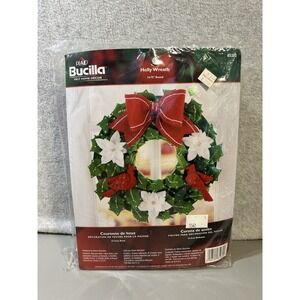 Bucilla HOLLY WREATH Felt Home Christmas Cardinal Birds Bow Sequins 14.75" Round